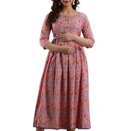 SHOOLIN Floral Print Maternity Fit & Flare Midi Dress-picture-57