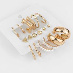 DressBerry Set of 9 Gold-Plated Alloy Kundan Diamond Shaped Earrings-picture-14