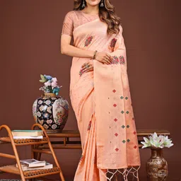 Astita Woven Design Zari Linen Blend Saree-image-14