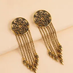 Voylla Gold Plated Quirky Fringe Drop Earrings-image-30