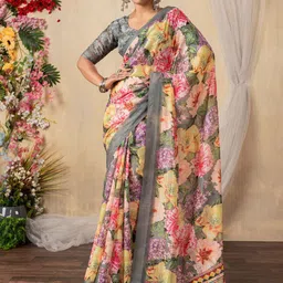 Saree mall Floral Pure Chiffon Bagru Sarees-image-16