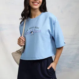 Tokyo Talkies Disney Women Mickey Mouse Printed Crop T-Shirt with Shorts Co Ord Set-image-6