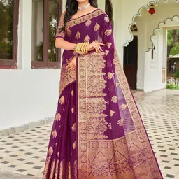 Moksha Trends Woven Design Zari Silk Blend Banarasi Saree-image-21