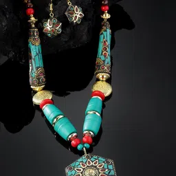 Shining Diva Gold-Plated Crystal Studded & Beaded Jewellery Set-image-42