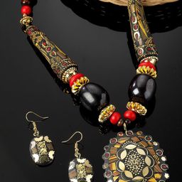 Shining Diva Gold-Plated Crystal Studded & Beaded Jewellery Set-image-68