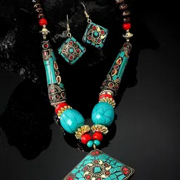Shining Diva Gold-Plated Crystal Studded & Beaded Jewellery Set-image-44