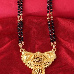 MEENAZ Gold Plated Black Beaded Long Mangalsutra-51