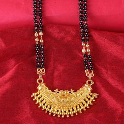 MEENAZ Gold-Plated & Beaded Long Chain Mangalsutra-3