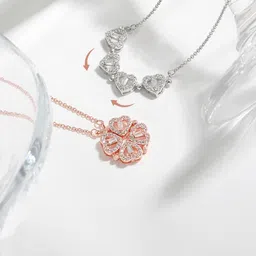 Jewels Galaxy Women Set Of 2 Rose Gold & Silver-Plated Heart Pendants With Chain-22