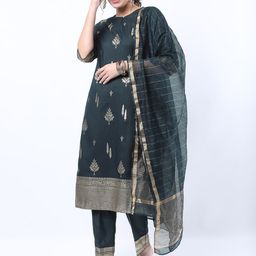 KETCH Women Green Ethnic Motifs Printed Kurta with Trousers & With Dupatta-image-47