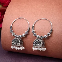 Anouk Set Of 2 German Silver-Plated Artificial Beaded Oxidised Dome Shaped Jhumkas-3