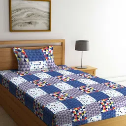 Aura Blue & White Geometric Printed 350 TC Single Bedsheet Set 2.15 m x 1.50 m-image-81