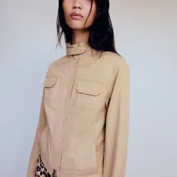 MANGO Stand Collar Pure Cotton Tailored Jacket-image-77