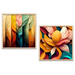 Kotart Pink & Yellow 2 Pieces Floral Wooden Square Wall Arts-picture-22
