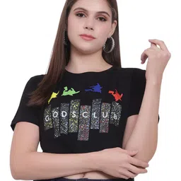 God's Club Women Regular Fit Typography Printed Cotton Cropped T-shirt-picture-45