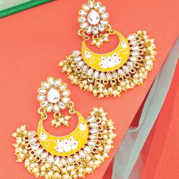 Yellow Chimes Yellow Meenakari Chandbalis Earrings-image-37