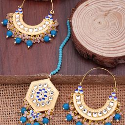 Yellow Chimes Women Gold-Toned & Peach Meenakari Handcrafted Jewellery Set-31