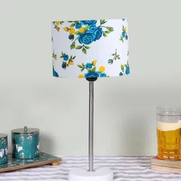 Devansh White Printed Wooden & Cotton Cylinder Contemporary Table Lamp-image-40