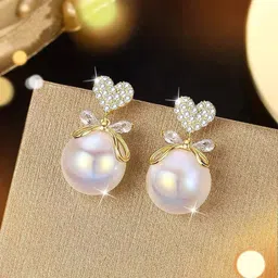 PolluxCraft Gold Plated Pearls And Stones Studded Contemporary Shaped Korean Drop Earrings-8