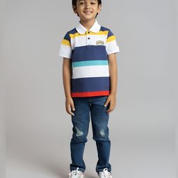 Ed-a-Mamma Boys Bio Finish Striped Polo Collar Cotton T-shirt-image-24