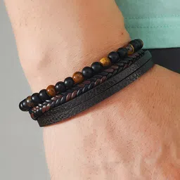 Jewels Galaxy Men Leather Silver-Plated Bracelet-image-95