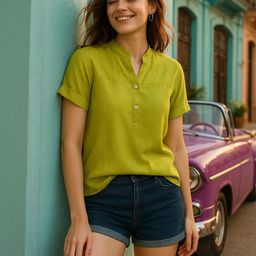 CORSICA Women Regular Dyed Green Casual Top-image-99