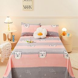 JC HOME Peach-Coloured & Grey Cartoon Characters 150 TC King Bedsheet with 2 Pillow Covers-image-39