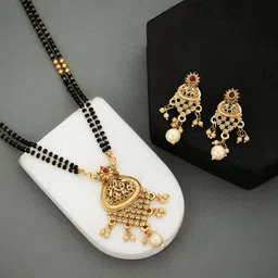 ATIBELLE Gold-Plated Artificial Stones and Beads Mangalsutra-image-95