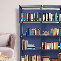 Decent Hut Blue Metal Open Bookshelf With 10 Shelves-27