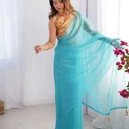 Kalista Women Solid Organza Saree-20