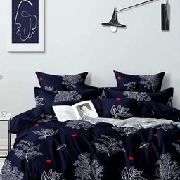 JP SHINE Navy Blue & White Printed Heavy Winter Cotton 210 GSM Double Bed Comforter-image-81