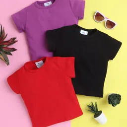 Knitting Doodles Girls Pack of 3 Solid Round Neck Cotton T-shirts-image-78