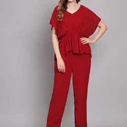 Sangria V-Neck Top with Trousers Co-Ords-image-18