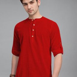Vida Loca Men Mandarin Collar Roll-Up Sleeves Slim Fit Cotton Kurta-picture-6