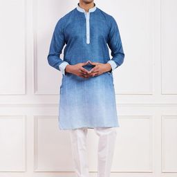 Satwaa Ombre Dyed Thread Work Mandarin Collar Cotton Straight Kurta-0