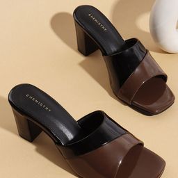 Chemistry Women Colourblocked PU Work Block Sandals with Laser Cuts-image-79