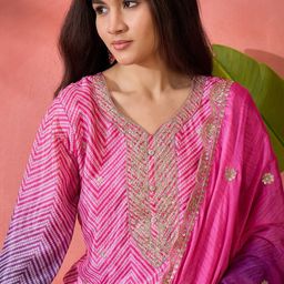 MANVAA Women Bandhani Print Regular Sequinned Kurta with Trousers & Dupatta-image-12