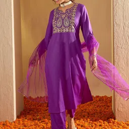 Indo Era Women Embroidered Regular Liva Kurta with Trousers & With Dupatta-picture-20