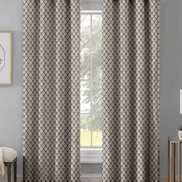Aura Coffee Brown & Cream-Coloured Geometric Printed Room Darkening Long Door Curtain-picture-9