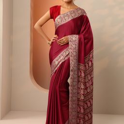 Libas Paisley Printed Border Satin Saree-picture-3