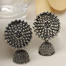 Moedbuille Silver-Plated Dome Shaped Jhumkas Earrings-35