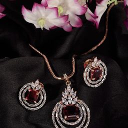 Saraf RS Jewellery Women Rose Gold-Plated Red AD-Studded Jewellery Set-5