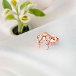 SILBERRY 92.5 Sterling Silver Rose Gold-Plated CZ Contemporary Studs-18