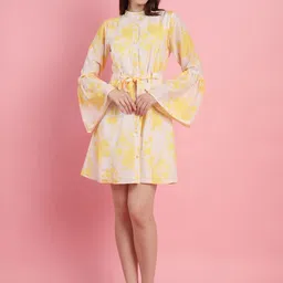 JAKANARY Floral Print Bell Sleeve Crepe A-Line Midi Dress-image-59