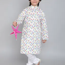 Little Clothings Boys Printed Regular Pure Cotton Kurta with Churidar-41