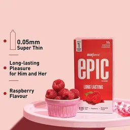 Manforce Set of 3 Epic Pleasure Long Lasting Raspberry Flavoured Condoms - 10 Pcs Each image 5