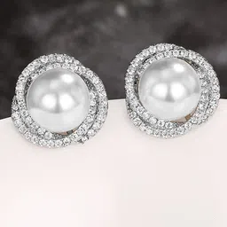 Peora Silver Plated Cubic Zirconia Studded And Pearls Beaded Circular Shaped Studs-picture-11