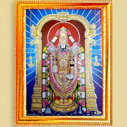 SUNINOWGold-Toned & Red Tirupati Balaji Religious Wooden Photo Frame-49