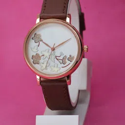 VIRAKTI Women Brass Dial & Leather Straps Round Reset Time Analogue Watch G-02-BROWN-P-image-96
