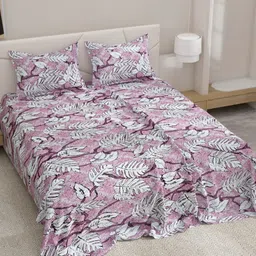EverHOME Manzar Pink Floral Printed Pure Cotton 144 TC Queen Bedsheet Set 2.54 m x 1.75 m-image-78